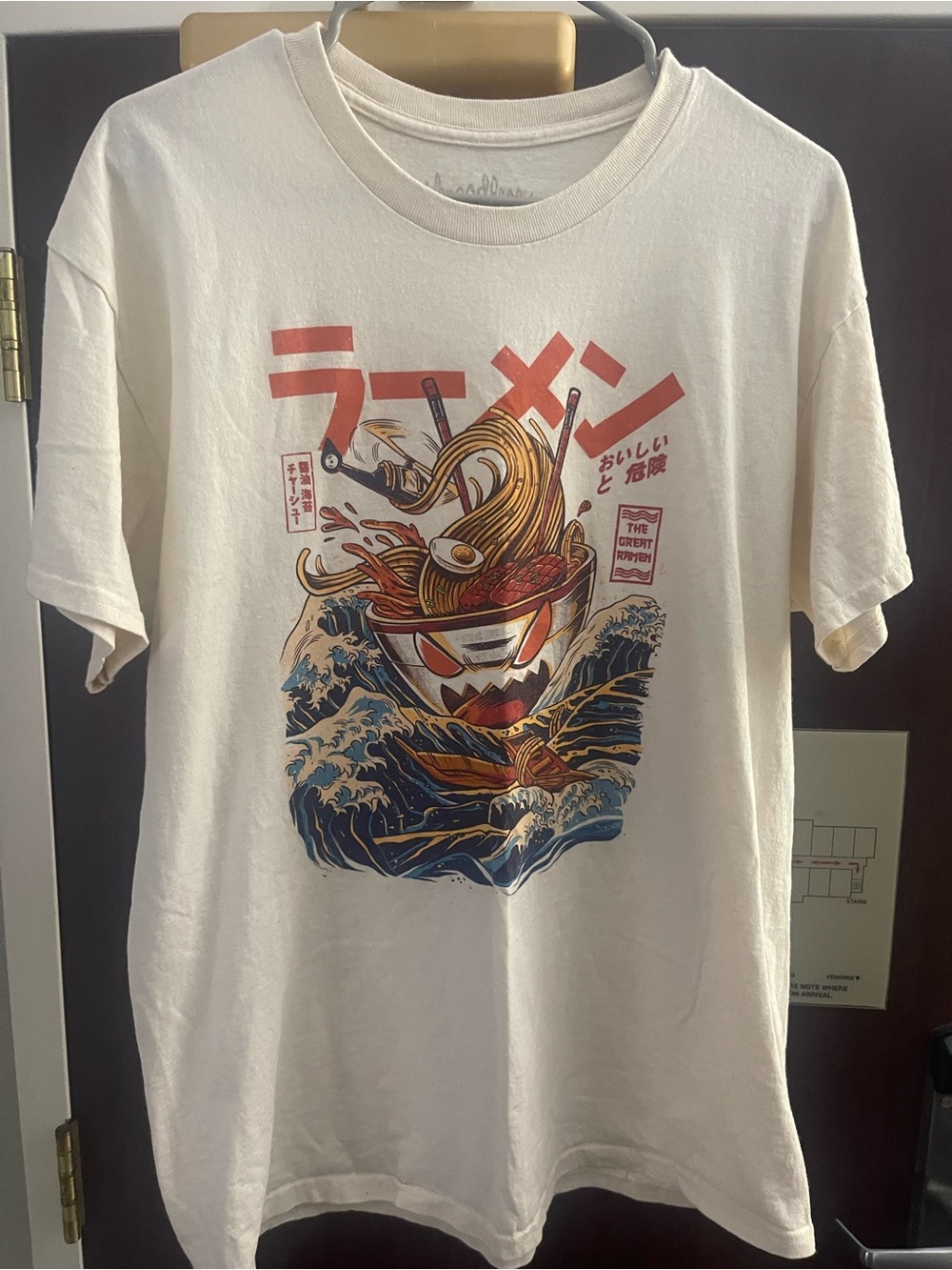 Threadless Japanese Ramen Great Wave Graphic Tee White Men’s Shirt